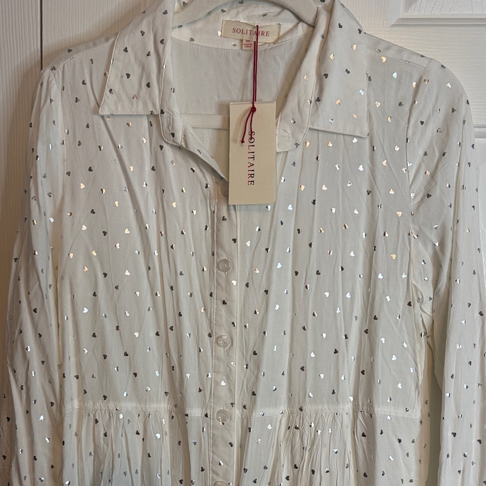 Solitaire White Button Down Shirt with Polka Hear… - image 3